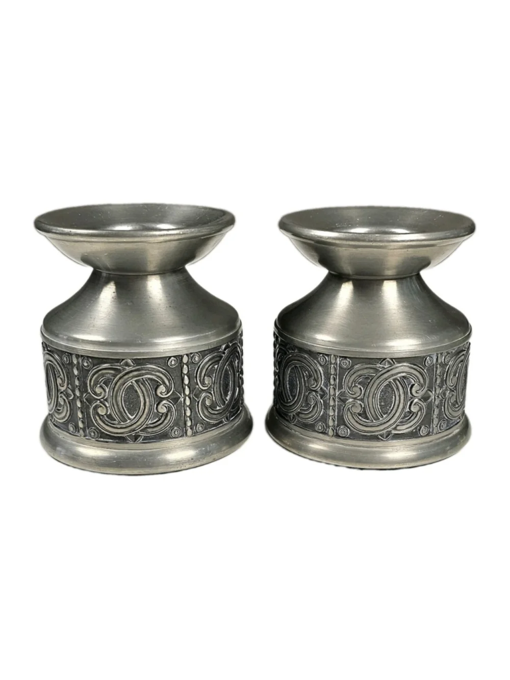 1960s Norway Brutalist Pewter Candle Holders Pair Groenlandica Tinn Nordic Art